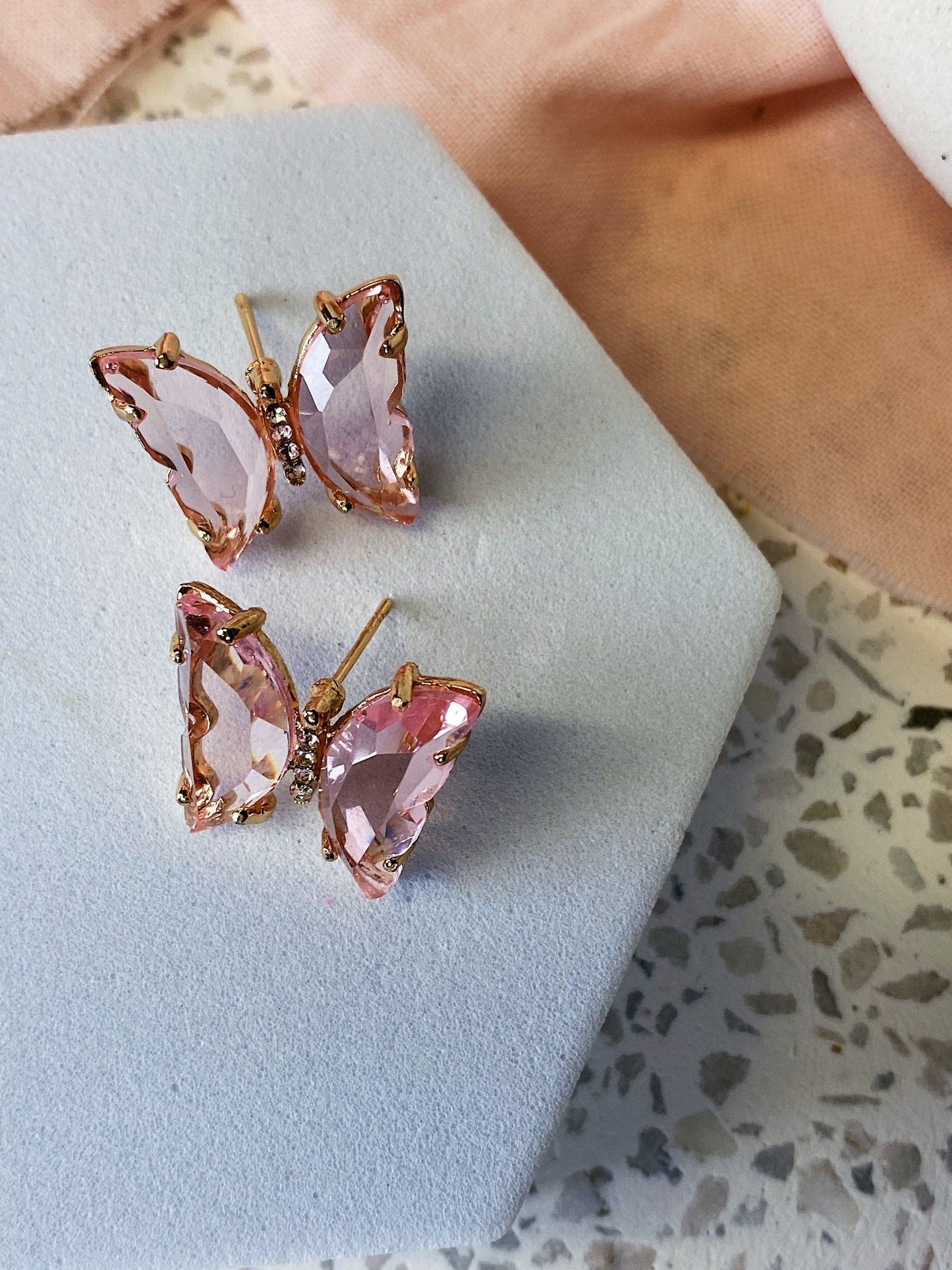 Small Glass Butterfly Gold Studs