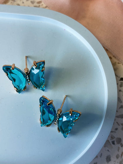 Small Glass Butterfly Gold Studs