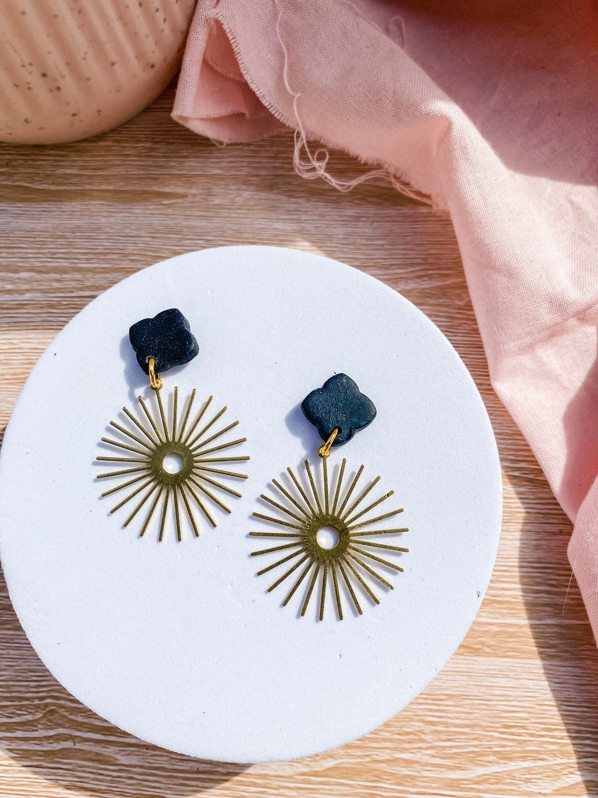 Gold/Brass Sun Charm Stud Earrings