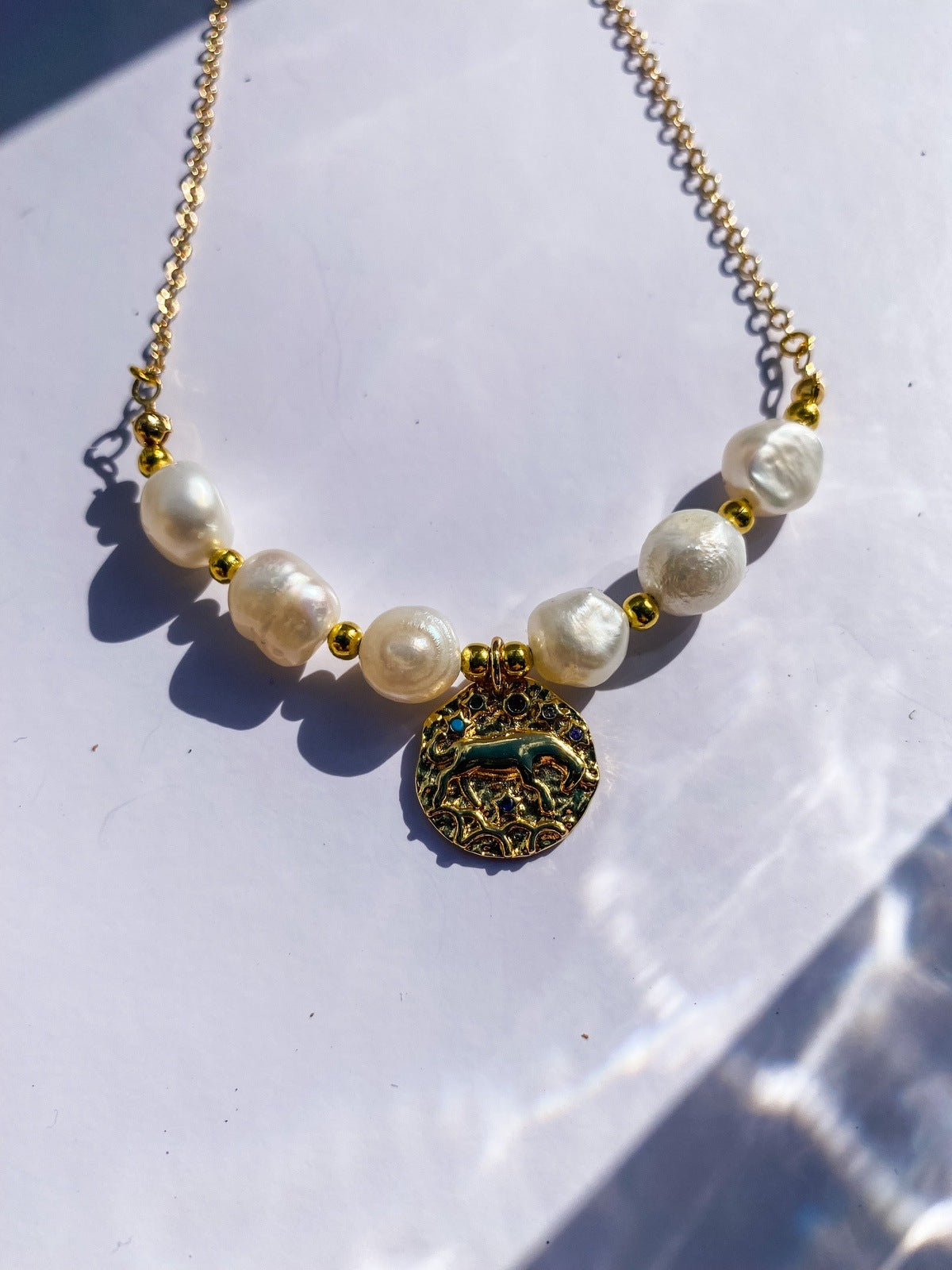 18k Gold Picture Symbols with Freshwater Pearls Zodiac Necklace