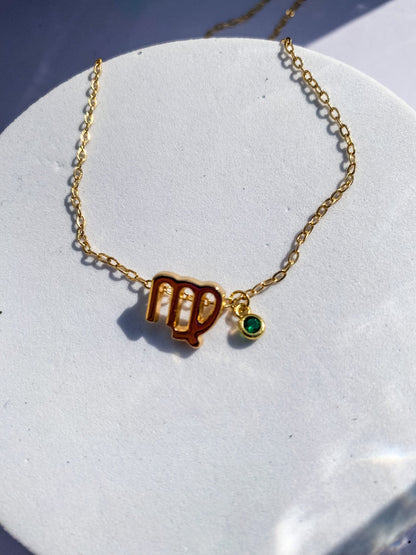 18k Gold Zodiac Symbol With Charm Necklace