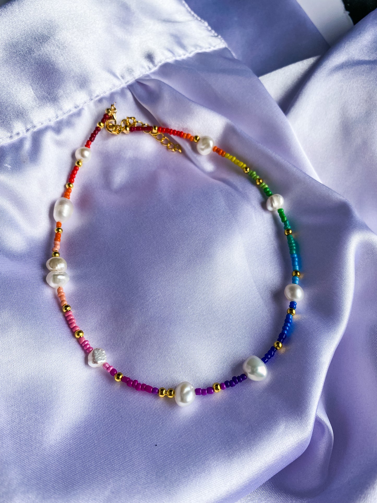 Rainbow Beaded Necklace with Freshwater Pearls