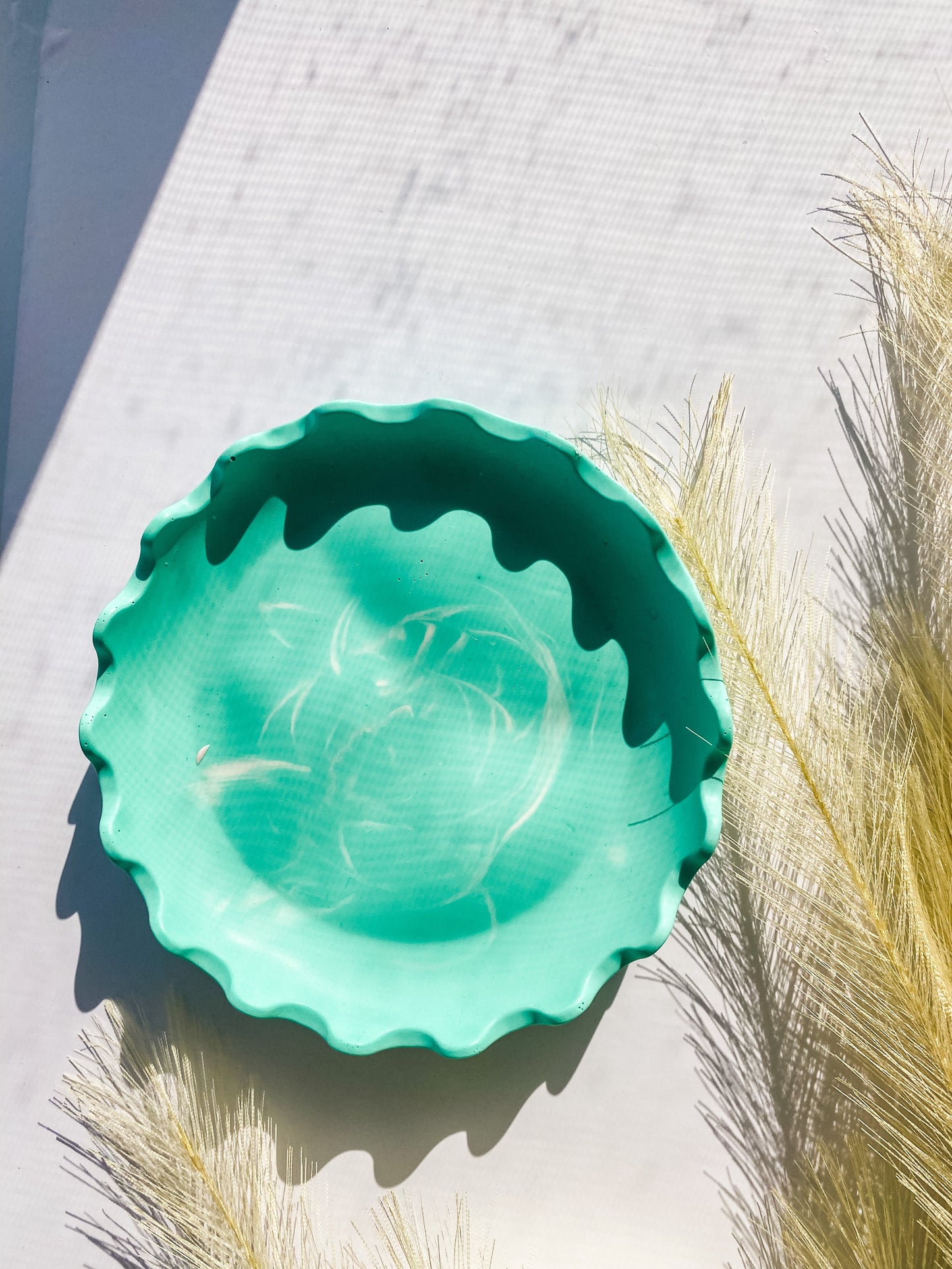 Acrylic Resin Trinket Box | Marble Teal Green | Wavy Dish