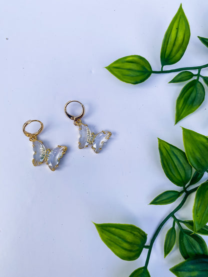 Small Glass Angled Butterfly 18k Gold Huggies