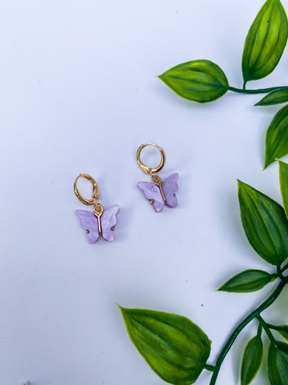 Acrylic Butterfly 18k Gold Huggies