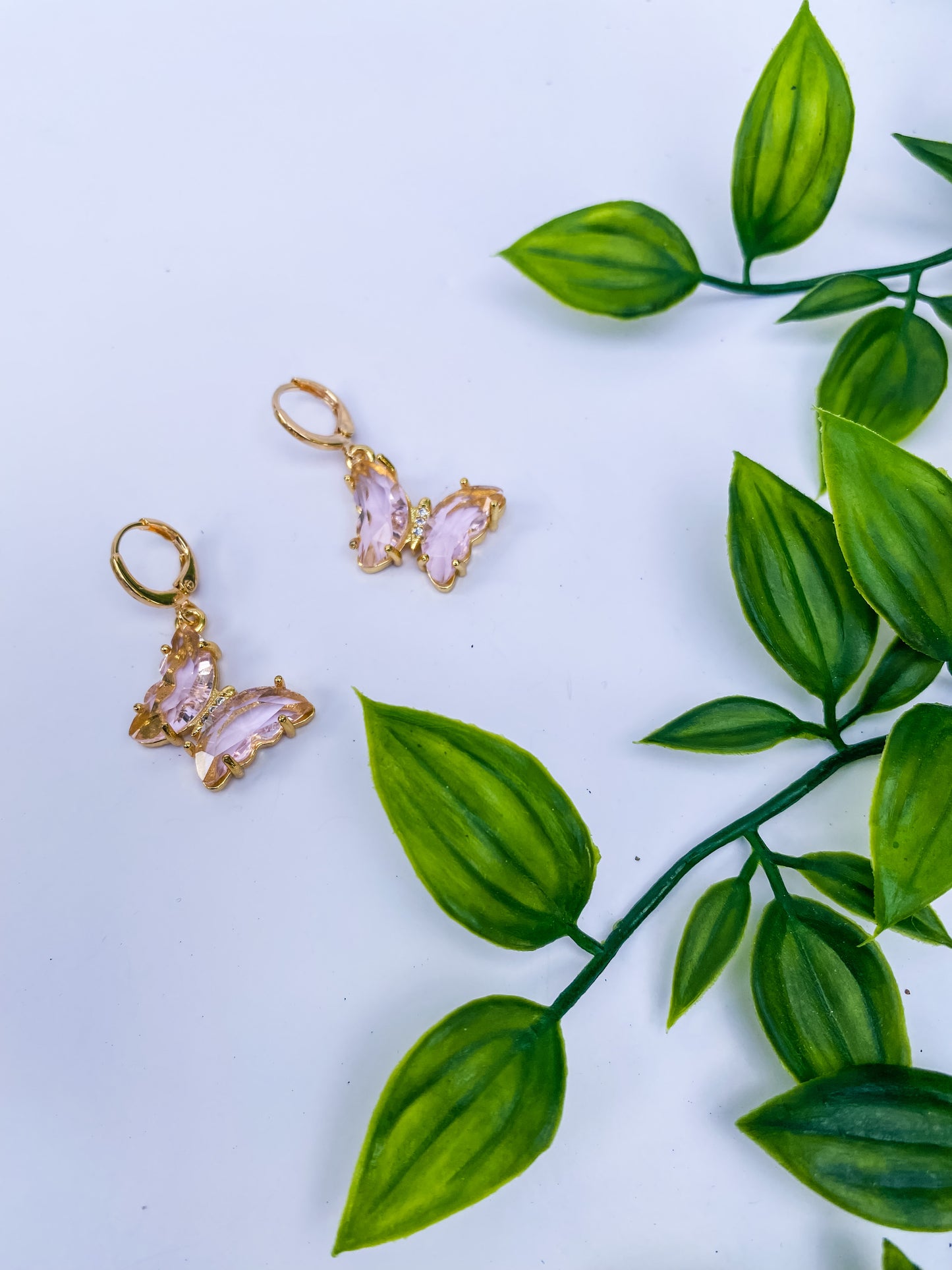 Small Glass Angled Butterfly 18k Gold Huggies