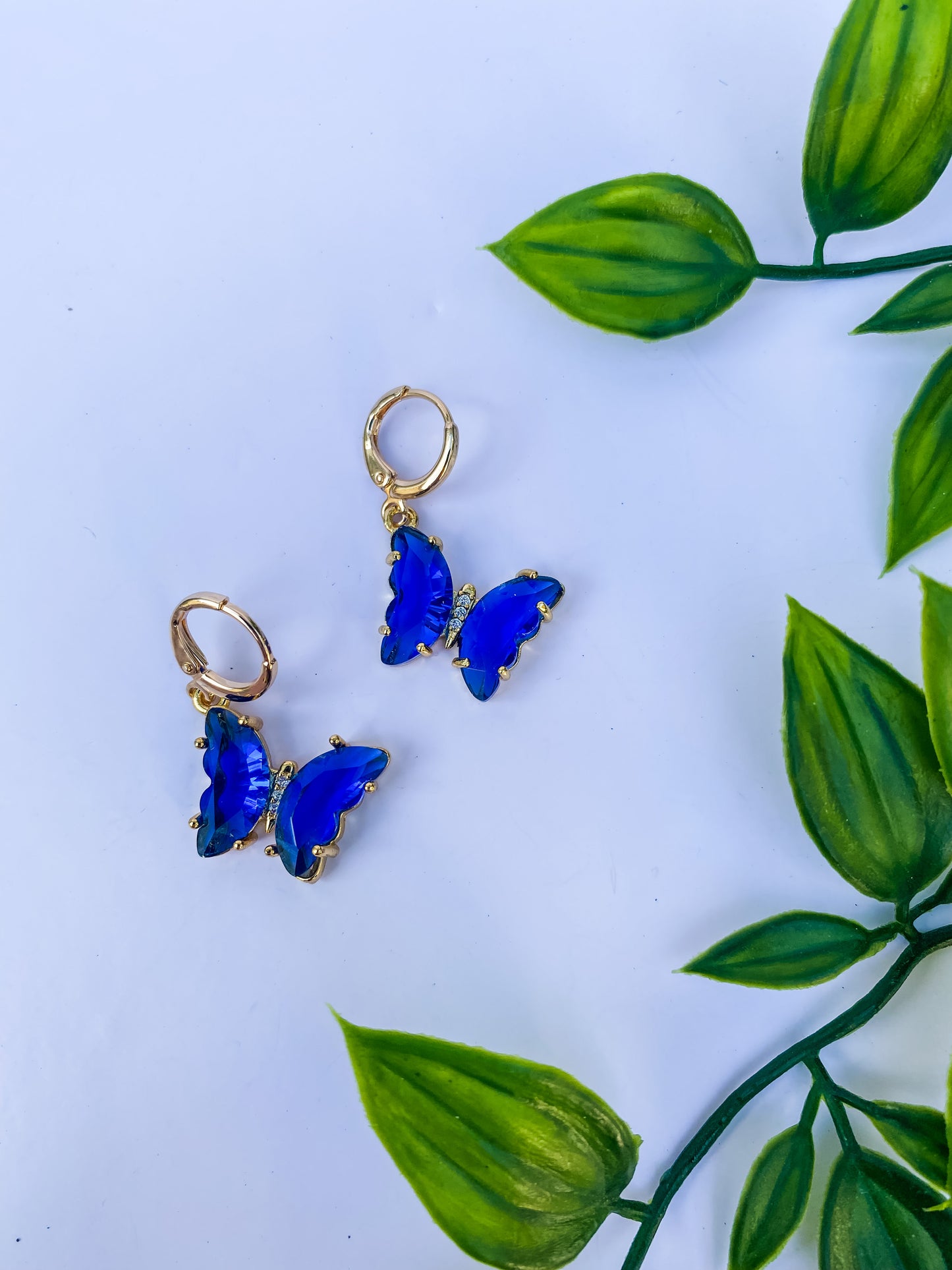 Small Glass Angled Butterfly 18k Gold Huggies