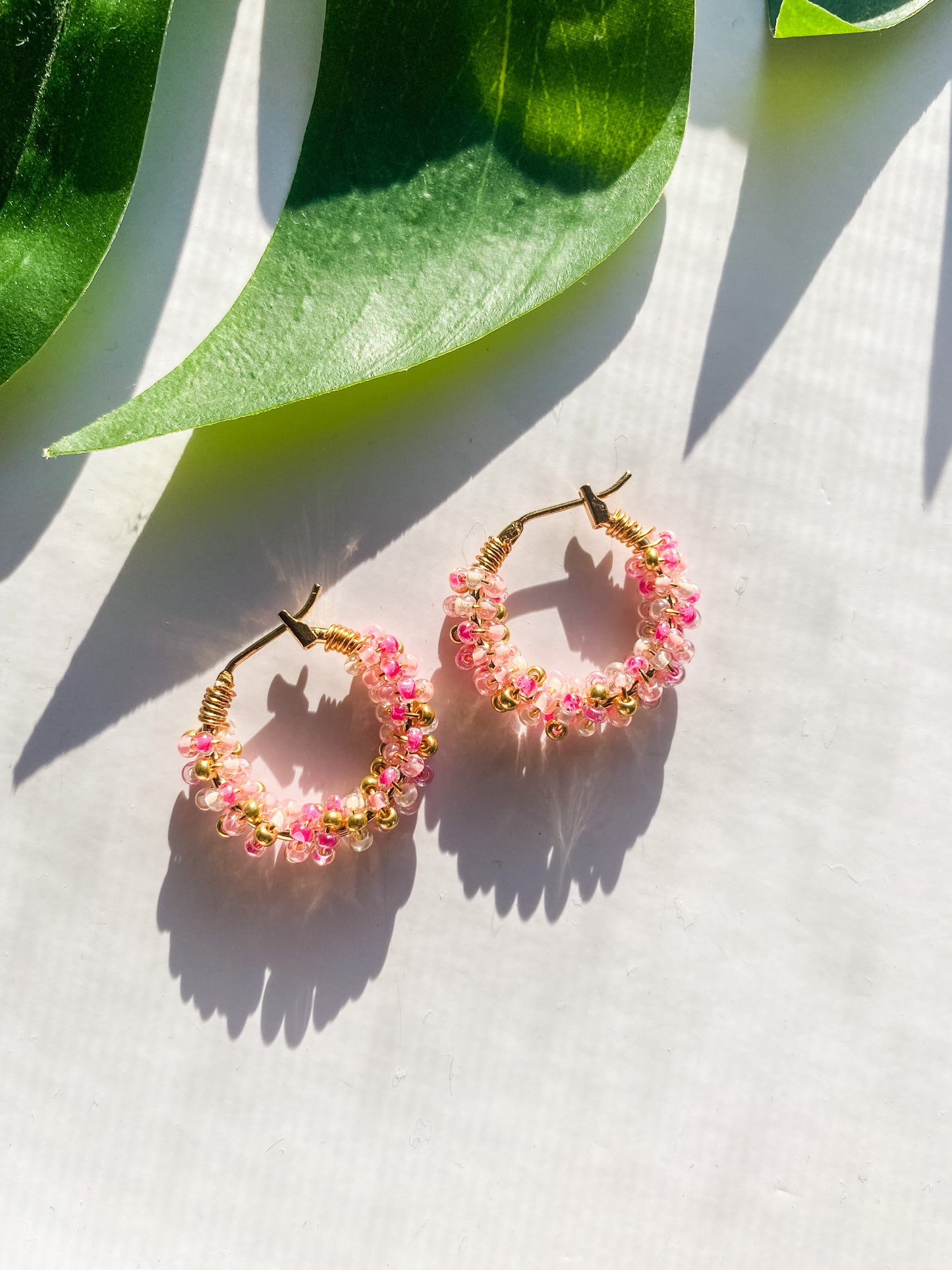 Wire Wrapped Hoops - Pink and Gold