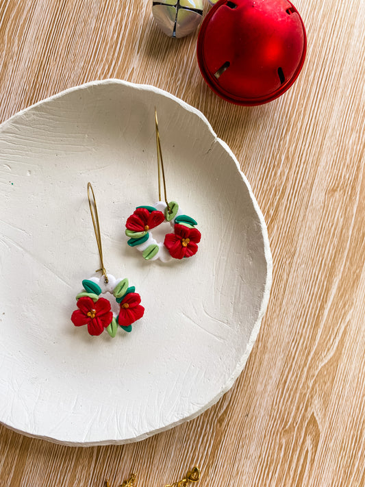 Clay Christmas Wreath Drop Earrings