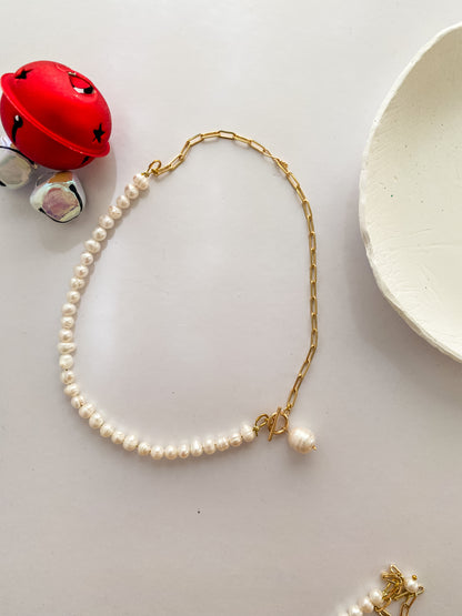 Freshwater Pearl and 18k Gold Paperclip Chain Necklace