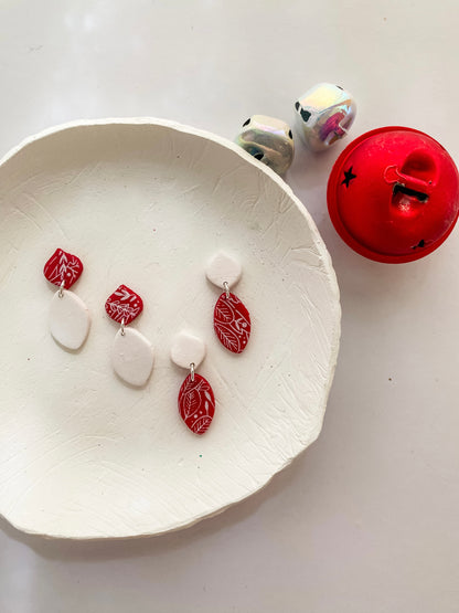 Floral Red Teardrop Clay Dangles