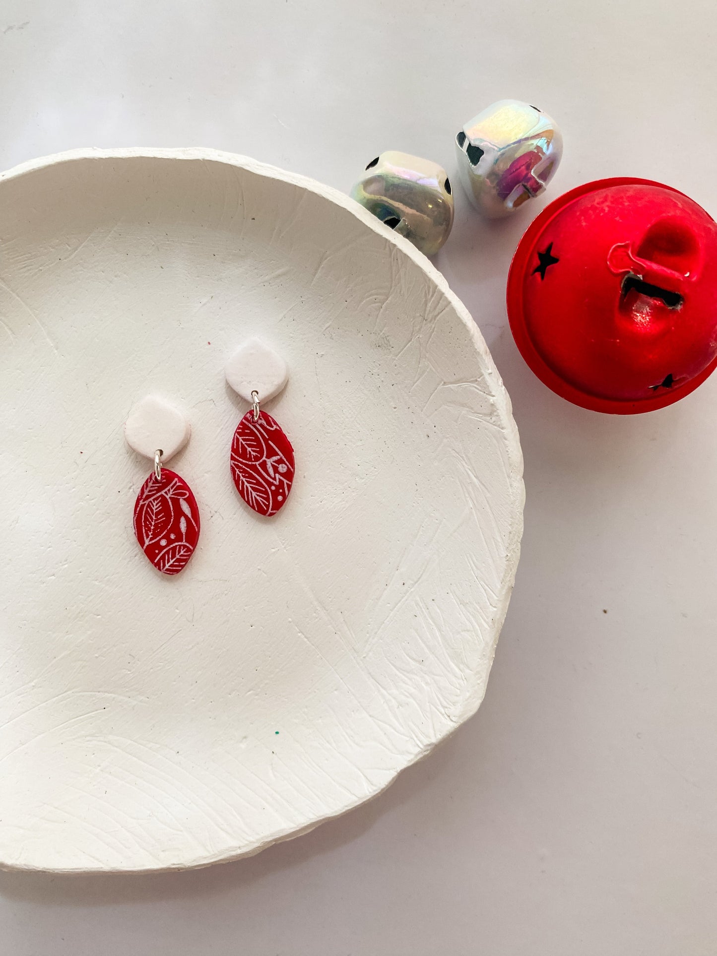 Floral Red Teardrop Clay Dangles