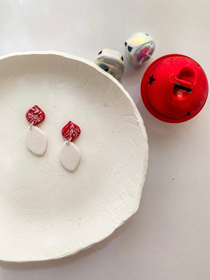 Floral Red Teardrop Clay Dangles