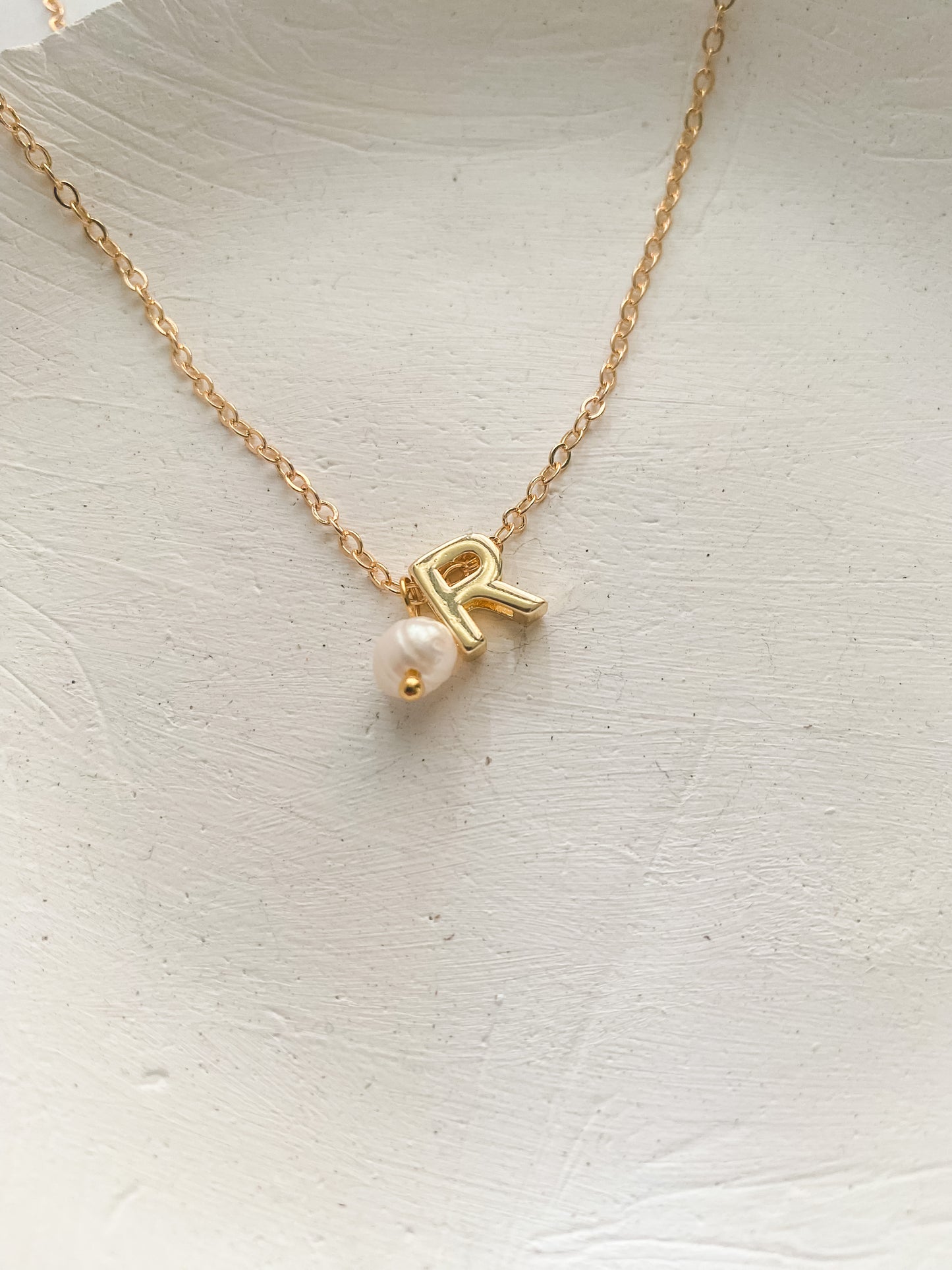 Initial Necklaces - 18K Gold with Freshwater Pearl