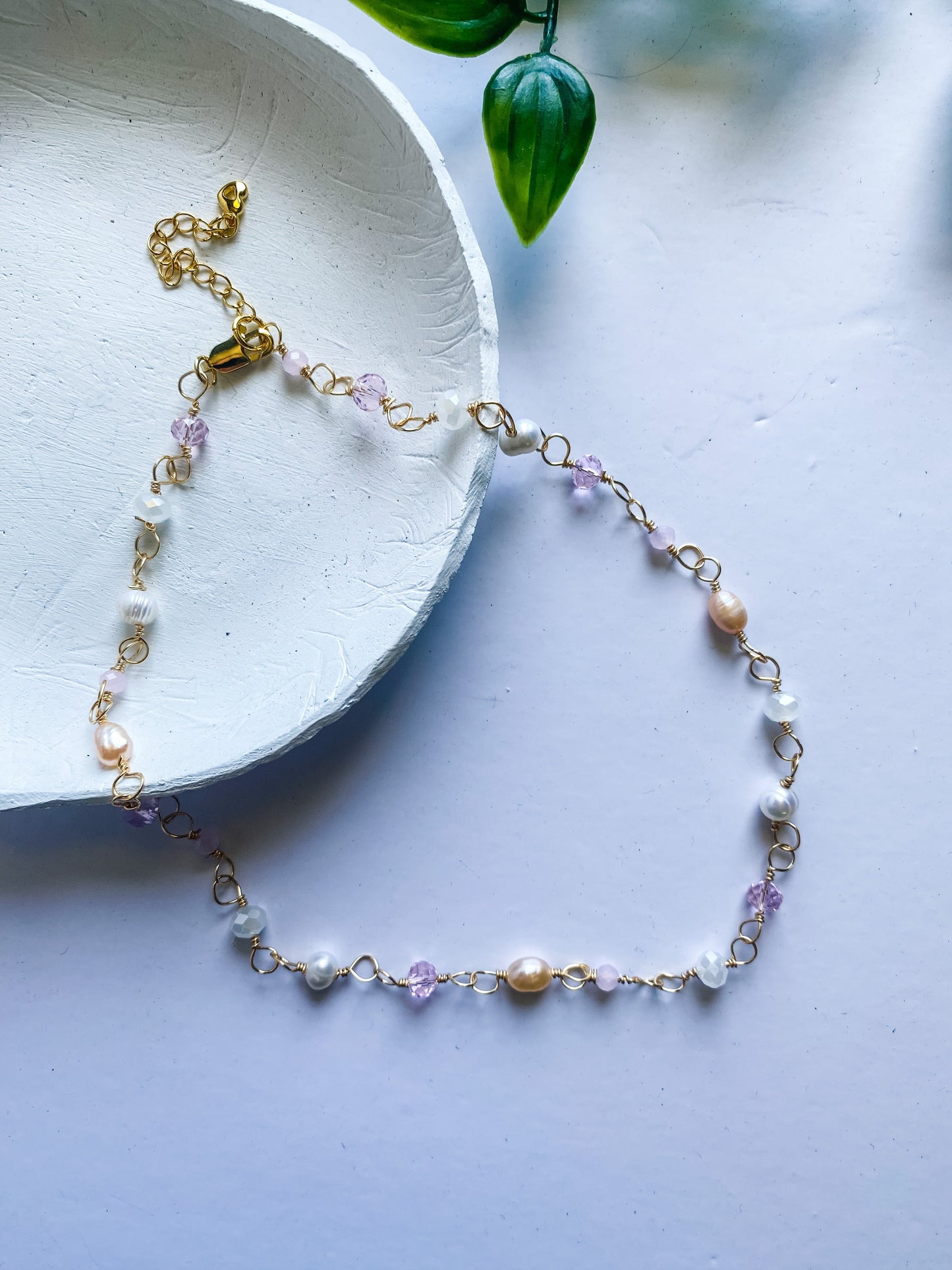 Freshwater Pearl, Blush Pink Wire Wrapped Necklace