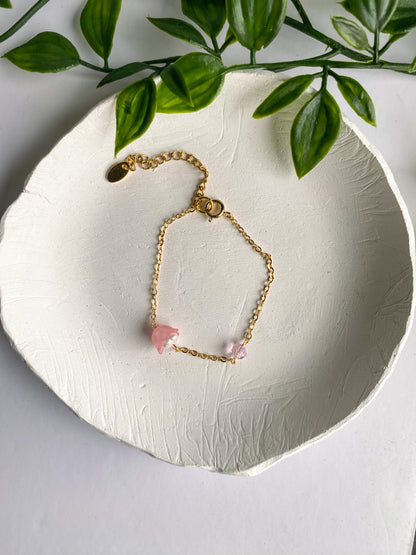 Blush Tulip Beaded Bracelet with Freshwater Pearl