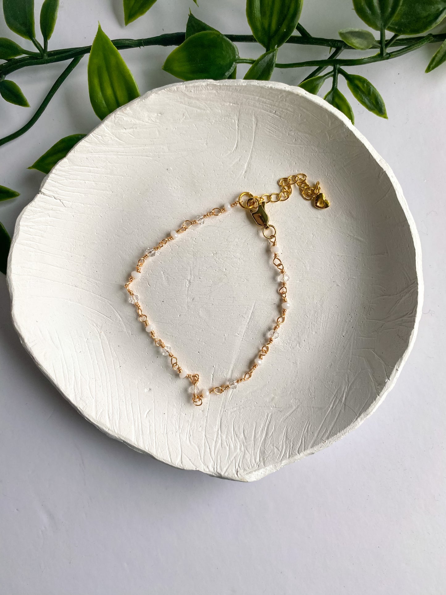 Wire Wrapped White and Clear Bracelet