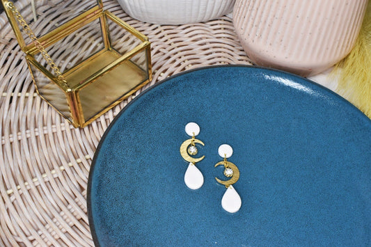 Cubic Zirconia Moon Tear Drop Dangles